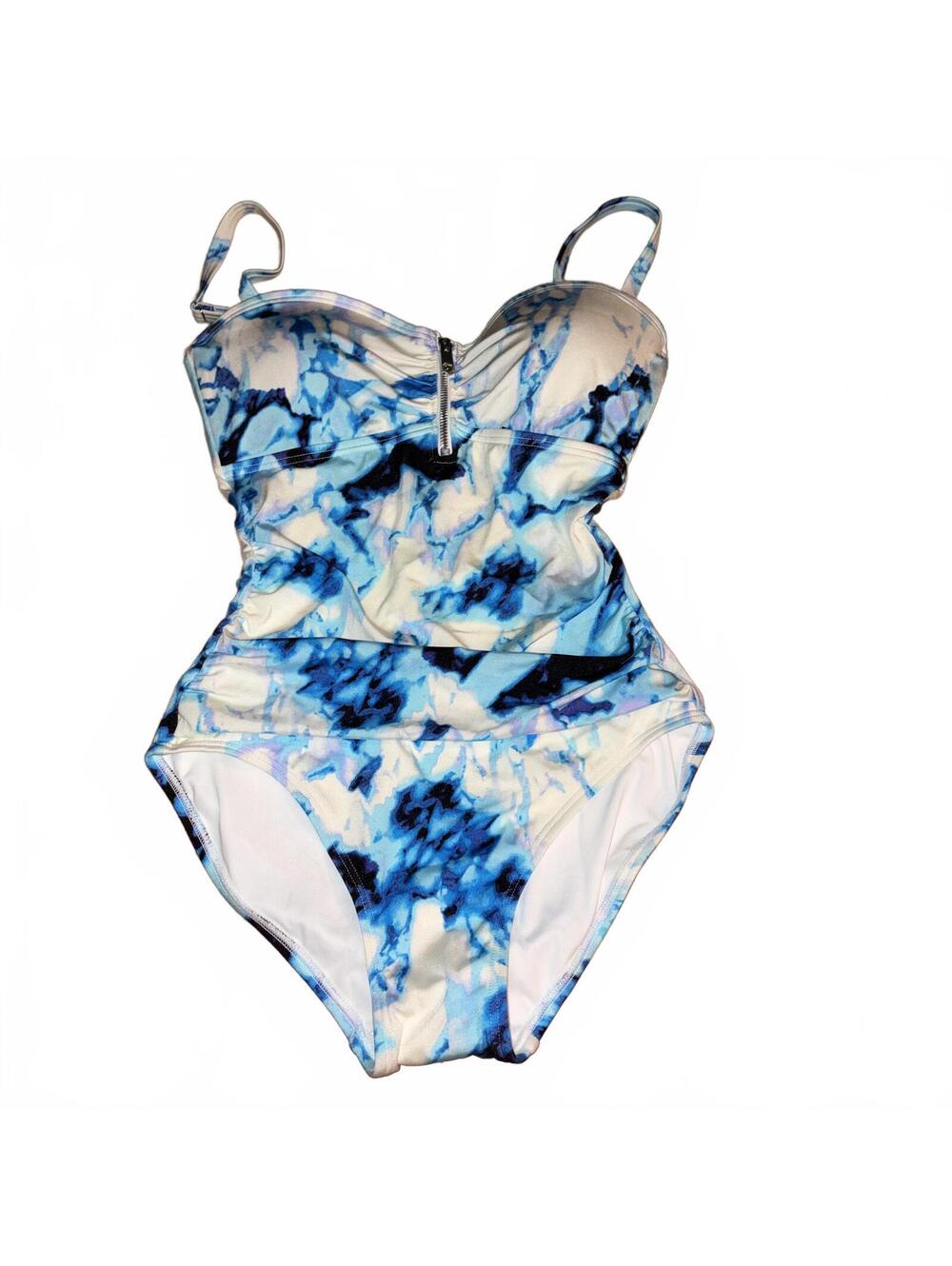 DKNY Blue White Marble Print One-Piece Swimsuit Medium NWOT Summer Vacation